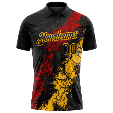 Custom Black Red-Gold Dripping Splatter Cracked Texture Performance Polo Shirt