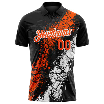 Custom Black Orange-White Dripping Splatter Cracked Texture Performance Polo Shirt