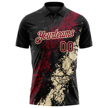 Custom Black Crimson-Cream Dripping Splatter Cracked Texture Performance Polo Shirt