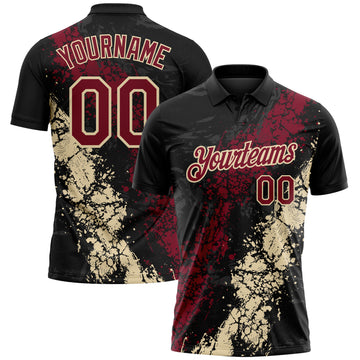 Custom Black Crimson-Cream Dripping Splatter Cracked Texture Performance Polo Shirt
