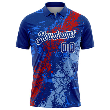 Custom Royal Red Light Blue-White Dripping Splatter Cracked Texture Performance Polo Shirt