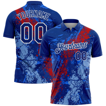 Custom Royal Red Light Blue-White Dripping Splatter Cracked Texture Performance Polo Shirt