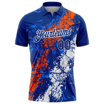 Custom Royal Orange-White Dripping Splatter Cracked Texture Performance Polo Shirt