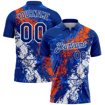 Custom Royal Orange-White Dripping Splatter Cracked Texture Performance Polo Shirt