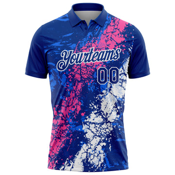 Custom Royal Pink-White Dripping Splatter Cracked Texture Performance Polo Shirt