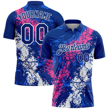 Custom Royal Pink-White Dripping Splatter Cracked Texture Performance Polo Shirt