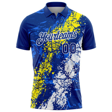 Custom Royal Light Yellow-White Dripping Splatter Cracked Texture Performance Polo Shirt