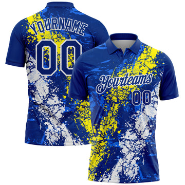 Custom Royal Light Yellow-White Dripping Splatter Cracked Texture Performance Polo Shirt