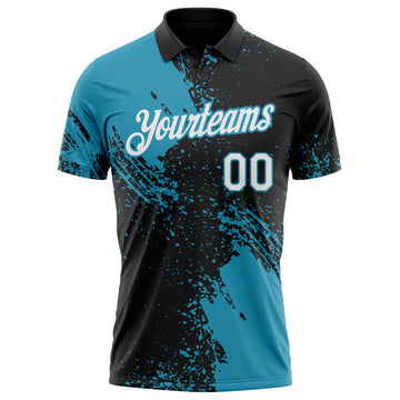 Custom Black White-Panther Blue Distressed Scratch Brush Stroke Performance Polo Shirt