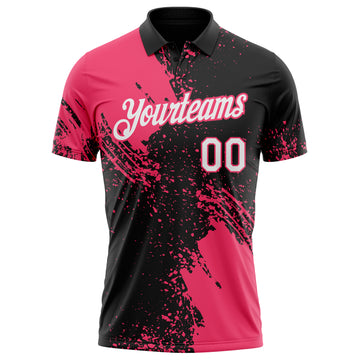 Custom Black White-Neon Pink Distressed Scratch Brush Stroke Performance Polo Shirt