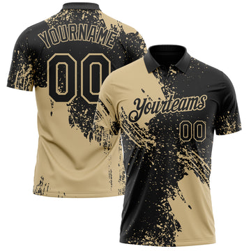 Custom Black-Vegas Gold Distressed Scratch Brush Stroke Performance Polo Shirt