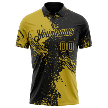 Custom Black-Old Gold Distressed Scratch Brush Stroke Performance Polo Shirt