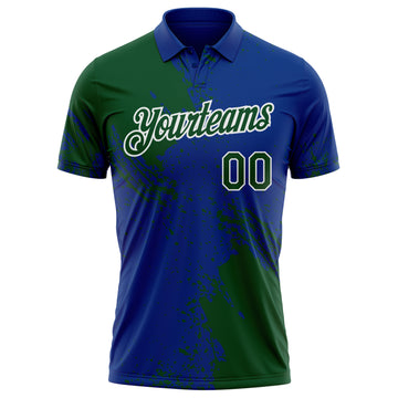 Custom Royal Green-White Distressed Scratch Brush Stroke Performance Polo Shirt