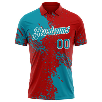 Custom Red Teal-White Distressed Scratch Brush Stroke Performance Polo Shirt