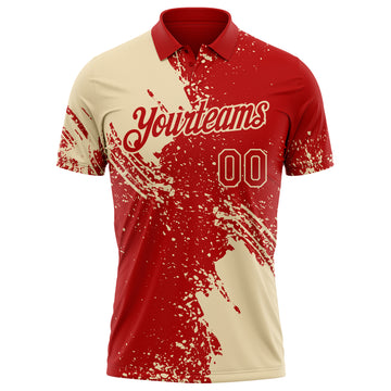 Custom Red-Cream Distressed Scratch Brush Stroke Performance Polo Shirt