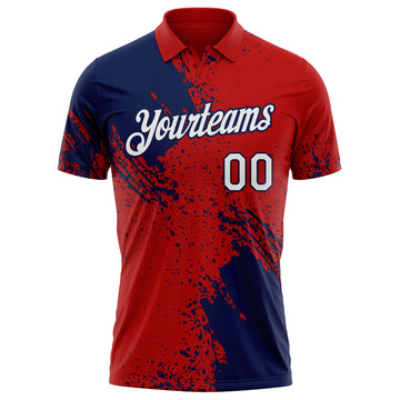 Custom Red White-Navy Distressed Scratch Brush Stroke Performance Polo Shirt