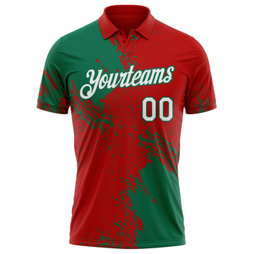 Custom Red White-Kelly Green Distressed Scratch Brush Stroke Performance Polo Shirt