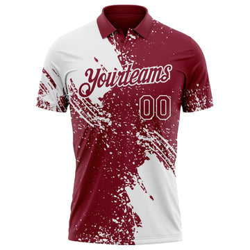 Custom Crimson-White Distressed Scratch Brush Stroke Performance Polo Shirt