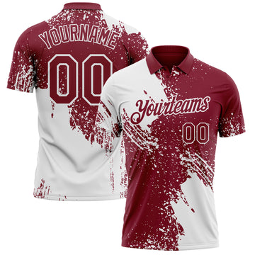 Custom Crimson-White Distressed Scratch Brush Stroke Performance Polo Shirt