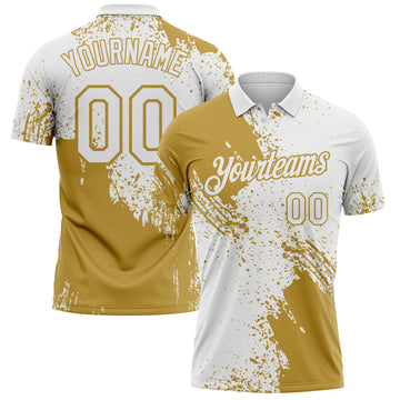 Custom White-Old Gold Distressed Scratch Brush Stroke Performance Polo Shirt
