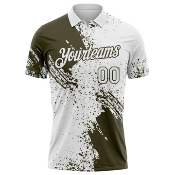 Custom White-Olive Distressed Scratch Brush Stroke Performance Polo Shirt