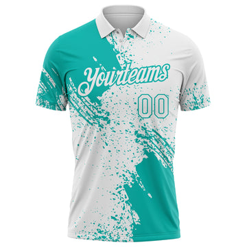Custom White-Aqua Distressed Scratch Brush Stroke Performance Polo Shirt