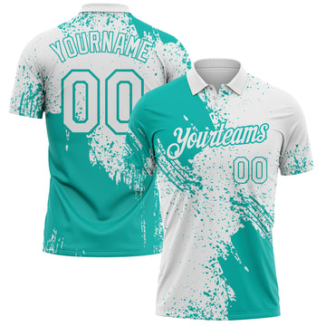 Custom White-Aqua Distressed Scratch Brush Stroke Performance Polo Shirt