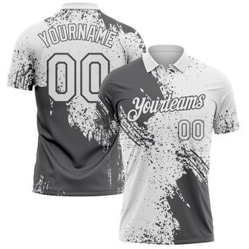 Custom White-Steel Gray Distressed Scratch Brush Stroke Performance Polo Shirt