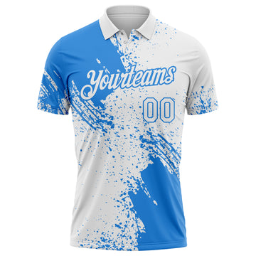 Custom White-Powder Blue Distressed Scratch Brush Stroke Performance Polo Shirt