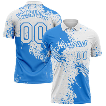 Custom White-Powder Blue Distressed Scratch Brush Stroke Performance Polo Shirt