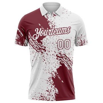 Custom White-Burgundy Distressed Scratch Brush Stroke Performance Polo Shirt
