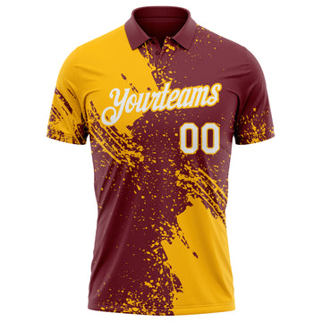 Custom Burgundy White-Gold Distressed Scratch Brush Stroke Performance Polo Shirt