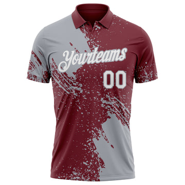 Custom Burgundy White-Gray Distressed Scratch Brush Stroke Performance Polo Shirt