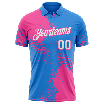 Custom Powder Blue White-Pink Distressed Scratch Brush Stroke Performance Polo Shirt
