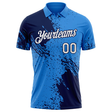 Custom Powder Blue White-Navy Distressed Scratch Brush Stroke Performance Polo Shirt