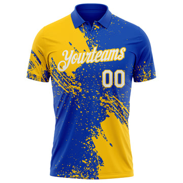 Custom Thunder Blue White-Yellow Distressed Scratch Brush Stroke Performance Polo Shirt