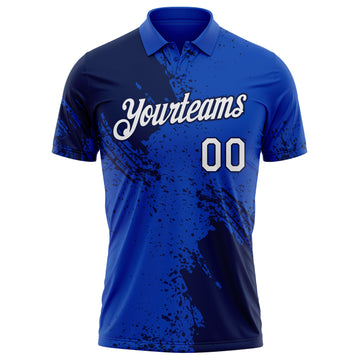 Custom Thunder Blue White-Navy Distressed Scratch Brush Stroke Performance Polo Shirt