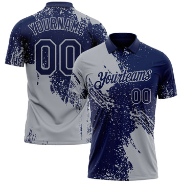 Custom Navy-Gray Distressed Scratch Brush Stroke Performance Polo Shirt