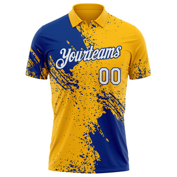 Custom Gold White-Royal Distressed Scratch Brush Stroke Performance Polo Shirt