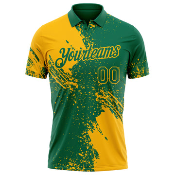 Custom Kelly Green-Gold Distressed Scratch Brush Stroke Performance Polo Shirt