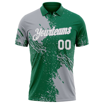 Custom Kelly Green White-Gray Distressed Scratch Brush Stroke Performance Polo Shirt