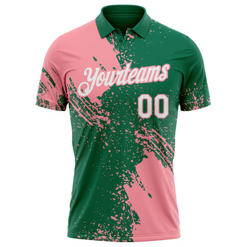 Custom Kelly Green White-Medium Pink Distressed Scratch Brush Stroke Performance Polo Shirt