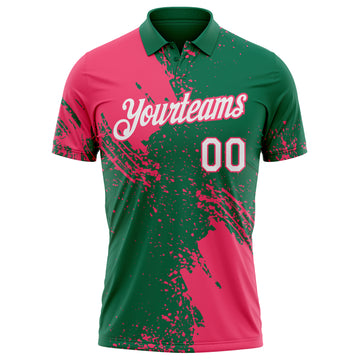 Custom Kelly Green White-Neon Pink Distressed Scratch Brush Stroke Performance Polo Shirt