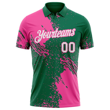 Custom Kelly Green White-Pink Distressed Scratch Brush Stroke Performance Polo Shirt