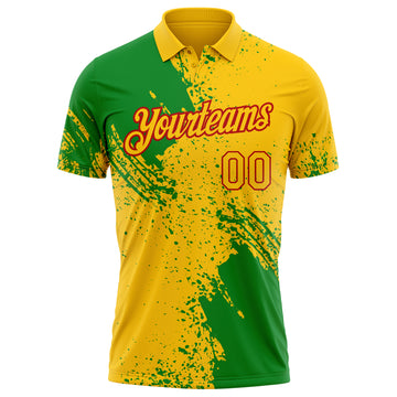 Custom Yellow Grass Green-Red Distressed Scratch Brush Stroke Performance Polo Shirt