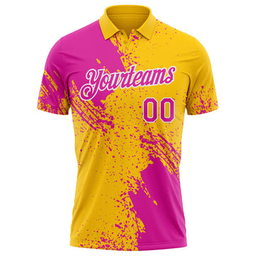Custom Yellow Deep Pink-White Distressed Scratch Brush Stroke Performance Polo Shirt