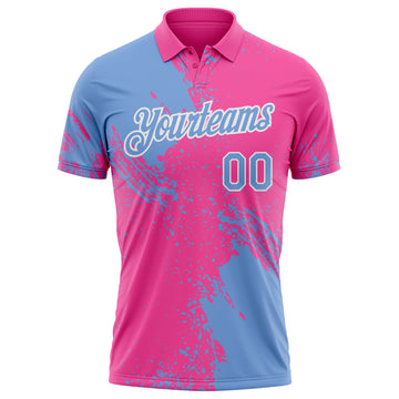 Custom Pink Light Blue-White Distressed Scratch Brush Stroke Performance Polo Shirt