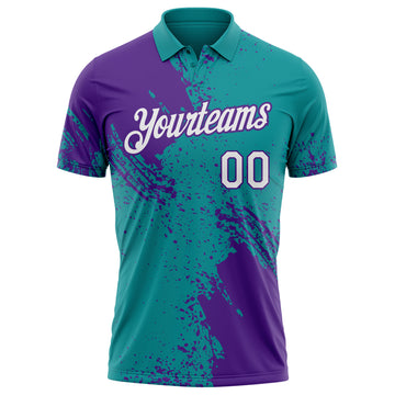 Custom Teal White-Purple Distressed Scratch Brush Stroke Performance Polo Shirt