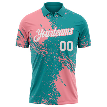 Custom Teal White-Medium Pink Distressed Scratch Brush Stroke Performance Polo Shirt