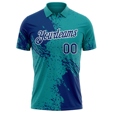 Custom Teal US Navy Blue-White Distressed Scratch Brush Stroke Performance Polo Shirt